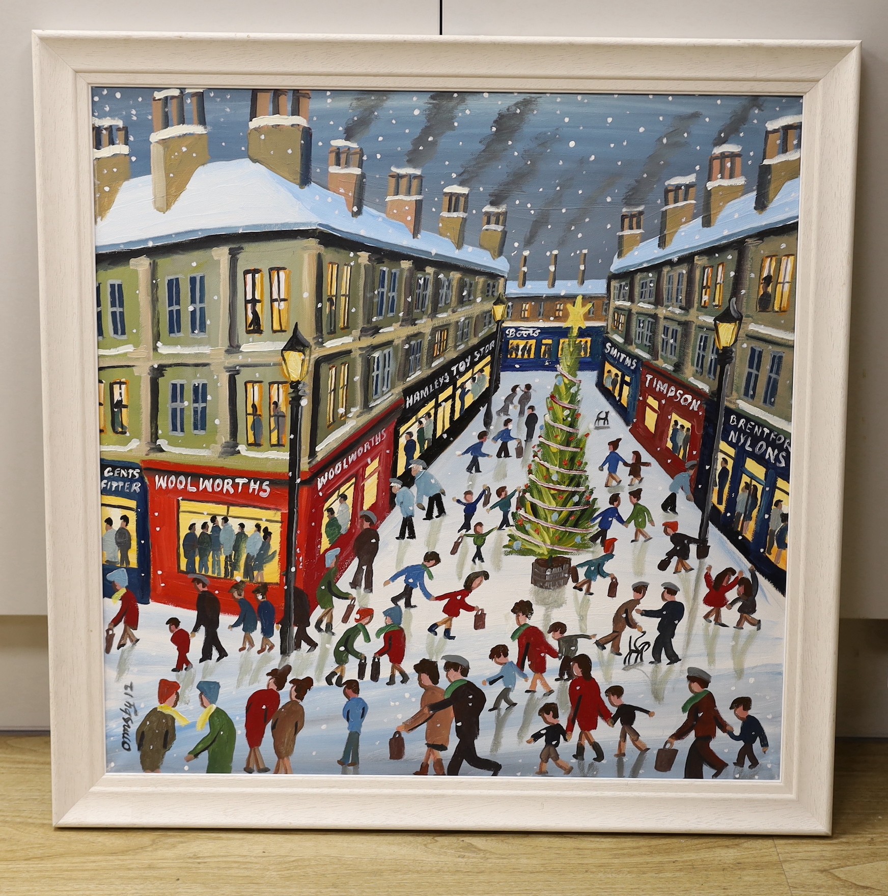 John Ormsby (b.1969), oil on canvas, 'Christmas Shoppers', signed and dated '12, 60 x 60cm